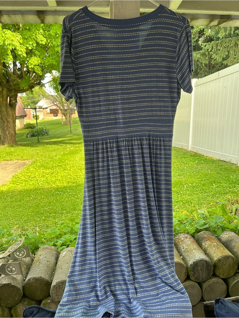 L.L. Bean Blue Striped V-Neck Midi Dress - Picture 5 of 5